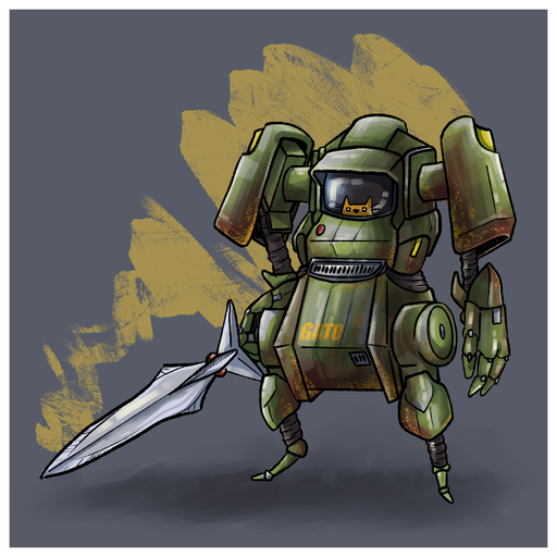 Mech-Cat; Sword 8x8 Print