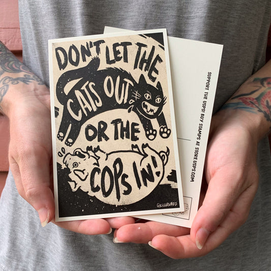 CATS OUT Postcard, single or pack of 5