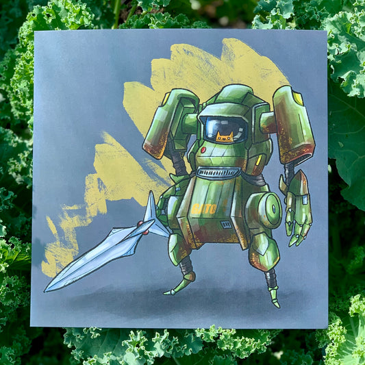 Mech-Cat; Sword 8x8 Print