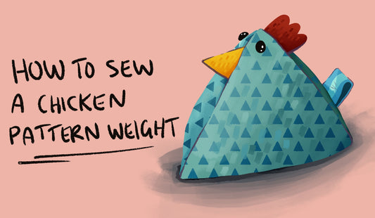 an illustration of a sewn pattern weight in the shape of a chicken