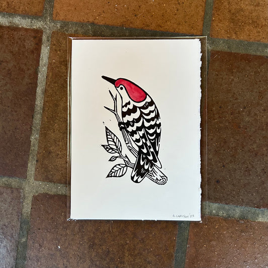 Woodpecker 5 x 7 Blockprint